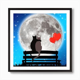 Full moon with love cats Art Print