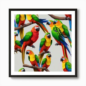 Parrots On A Branch Art Print