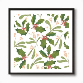 Christmas Green Leaves Art Print