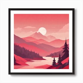 Misty mountains background in red tone 61 Art Print