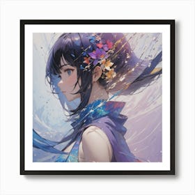 Anime Girl With Flowers Art Print