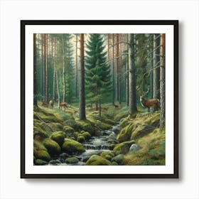 Deer In The Forest, Acrylic Painting Style 7 Poster