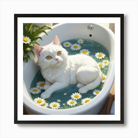 White cat in tub Art Print