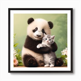 Panda Bear And Kitten Art Print