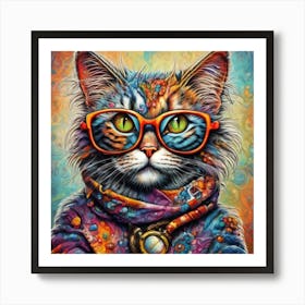 Cat In Glasses Art Print