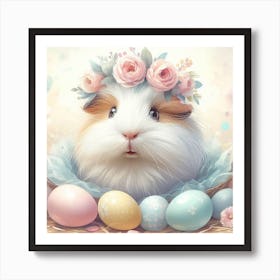 Easter Guinea Pig with Eggs Art Print