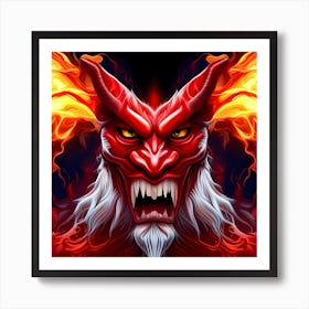 Demon Head With Flames Art Print