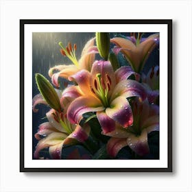 Lilies In The Rain Art Print