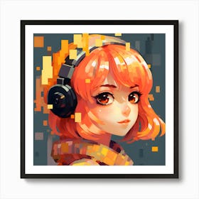 Anime Girl With Headphones Art Print