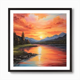 Sunset On The Lake \ Acrylic colours Art Print