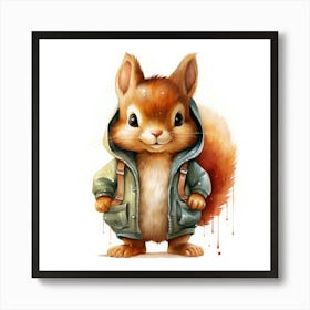 Watercolour Cartoon Squirrel In A Hoodie Art Print
