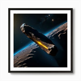 Yellow blue alien artifical asteroid floating in space 1 Art Print