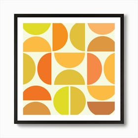 Mid Century Modern Geometric Half Circles in Orange, Brown , Lime green and Brown Art Print