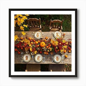 A Rustic Wooden Table Sun Dappled Bedecked By Autumns Bounty In A Traditional Country Garden Top (4) Art Print