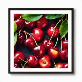 Cherries On Black Background Poster