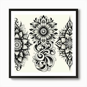 Black And White Floral Tattoos Art Print