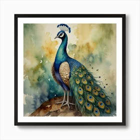 Peacock Watercolor Painting Art Print