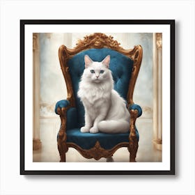 Cat In Blue Chair Art Print