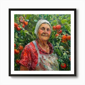 Woman In A Tomato Field Art Print