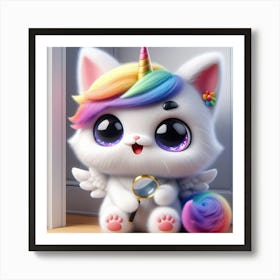 Unicorn Cat, caticorn With Magnifying Glass 5 Art Print