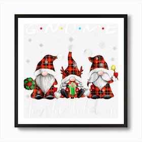 Gnome For The Holidays Buffalo Plaid 3 Gnomes Christmas Art Print