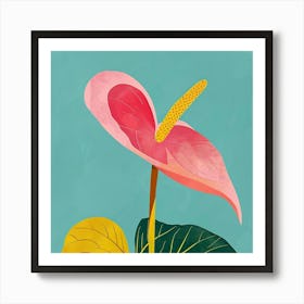 Flamingo Flower Square Flower Illustration Art Print