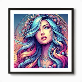 Girl With Colorful Hair 3 Art Print