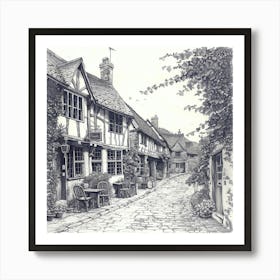 Street In Old England Vintage Drawing UK Art Print