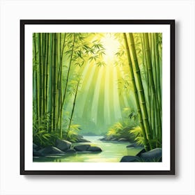 A Stream In A Bamboo Forest At Sun Rise Square Composition 59 Art Print