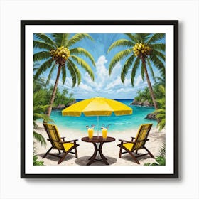 Beach Chairs And Umbrella 1 Art Print