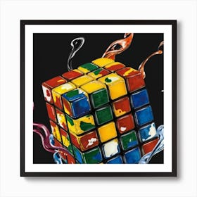 Colorful Rubiks Cube Dripping Paint 13 Art Print