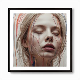 Pretty sad woman, line drawning, aesthetic painting, lines, portait, colorful 2 Art Print