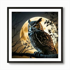 Owl At The Moon Art Print