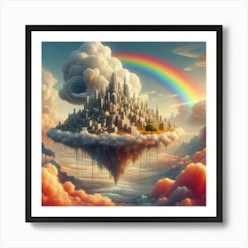 Floating City Made Of Clouds And Rainbows (1) Art Print