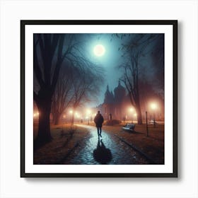 Portrait Of A Man Walking At Night 1 Art Print