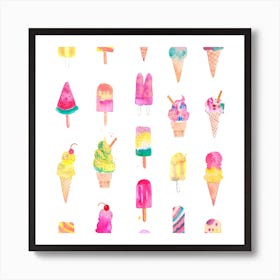 Cute Icecreams Pastel Square Art Print