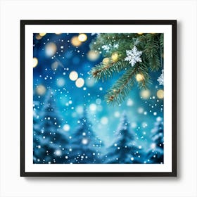 A Christmas Tree Branch Gleaming With Delicate Snowflakes In The Foreground A Merry Banner With Glo (3) Art Print