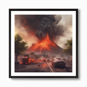 990493 Volcanic Eruption Near The Village, Smoke, Lava, Xl 1024 V1 0 Art Print