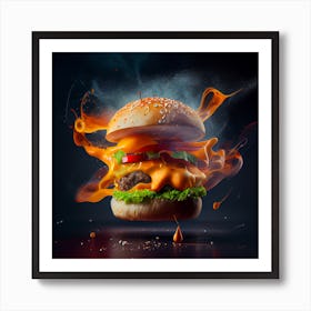 Burger In Flames Art Print