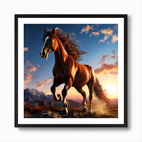 Horse Running In The Sunset Art Print