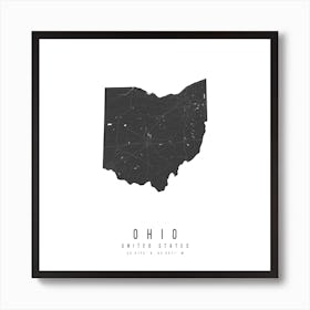 Ohio Mono Black And White Modern Minimal Street Map Square Art Print