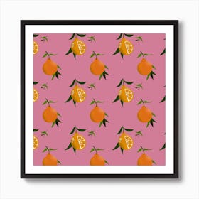 Oranges On A Pink Background Art Print