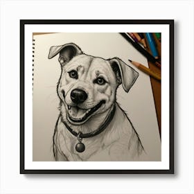 Happy Dog Drawing Art Print