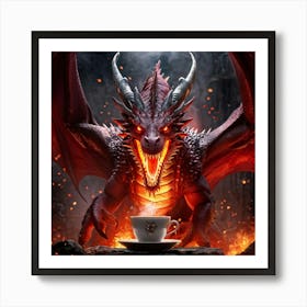 Close Up Of A Fierce Vibrant Red Dragon Glaring Directly Into The Camera Claws Gripping A Steaming Art Print