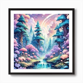 A Fantasy Forest With Twinkling Stars In Pastel Tone Square Composition 422 Art Print