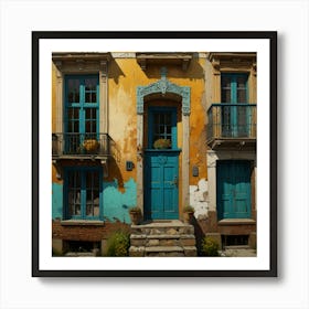 Old Building With Blue Shutters Art Print