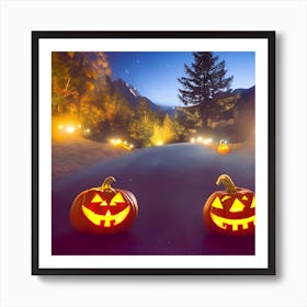 Halloween Pumpkins On The Road Art Print