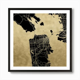 San Francisco Street Map Gold and Black Art Print