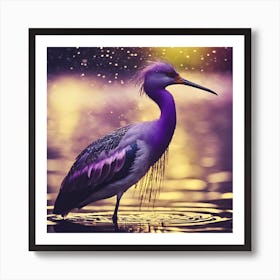 Poised Purple Feathered Water Bird Art Print