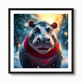 Firefly Heart Melting Hippo In Cozy Winter Wonderland 49132 (2) Art Print